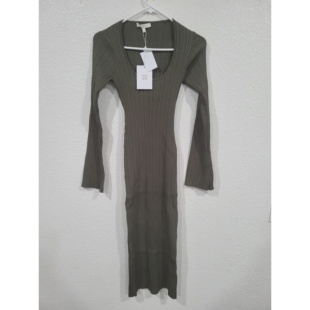 WAYF Where are you from green ribbed Women's Dress size Small‎ Long Sleeve # 14